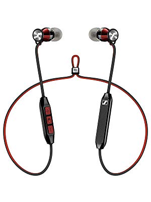 A MOMENTUM FREE headset has its earplugs, built-in remote and cable all on display.